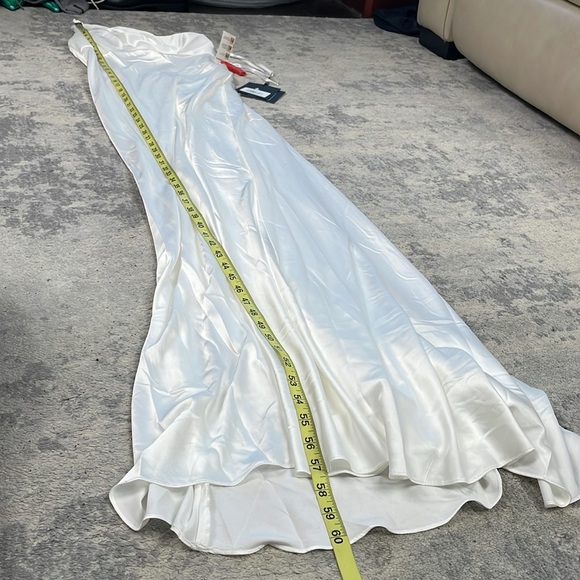 NWT Ieena Mac Duggal 55385 White One Shoulder Double Strap Satin Gown Dress Sz 0 - Picture 13 of 14